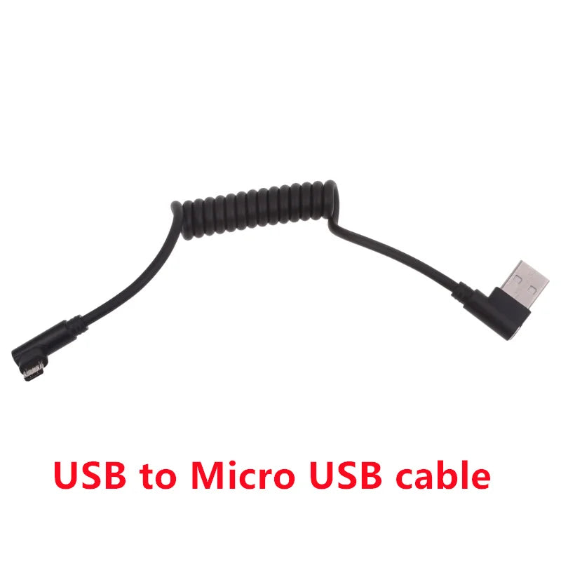 60W Fast Charging USB C to USB2.0, USB A to Micro USB, Type C to Type C Coiled Cable, 90 Degree Right Angle Design Cable for Smartphone Tablet Speaker Headphone