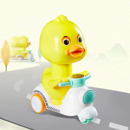 Manual Pressing Head Free Rotation Cute Duck Press Car Motorcycle Anti-collision And Anti Drop Baby Toys Mini Car For Kids
