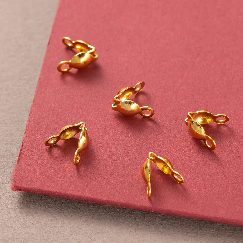 50pcs Stainless Steel Crimp Bead Tips Knot Covers Clamshell Fold-Over Bead Tips with 50pcs End Caps for Jewelry Making Craft DIY