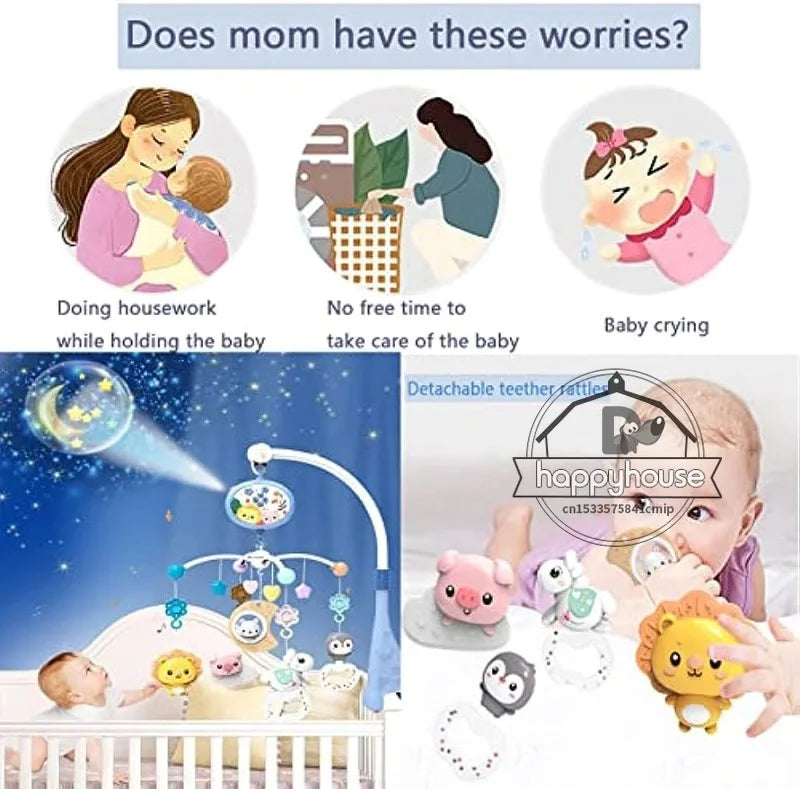 Baby Crib Mobile with Lights Music Projection for Infants 0-6 Months Remote Control Crib Toys for Newborn Baby Mobile for Crib