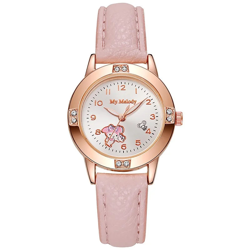 Sanrio Hello Kitty Children's Watch, Cinnamoroll Kuromi My Melody Cute Cartoon Rose Gold Wristwatch with Diamond, Children's Quartz Watch