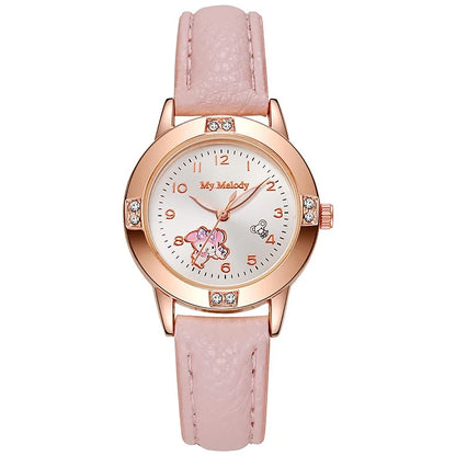 Sanrio Hello Kitty Children's Watch, Cinnamoroll Kuromi My Melody Cute Cartoon Rose Gold Wristwatch with Diamond, Children's Quartz Watch