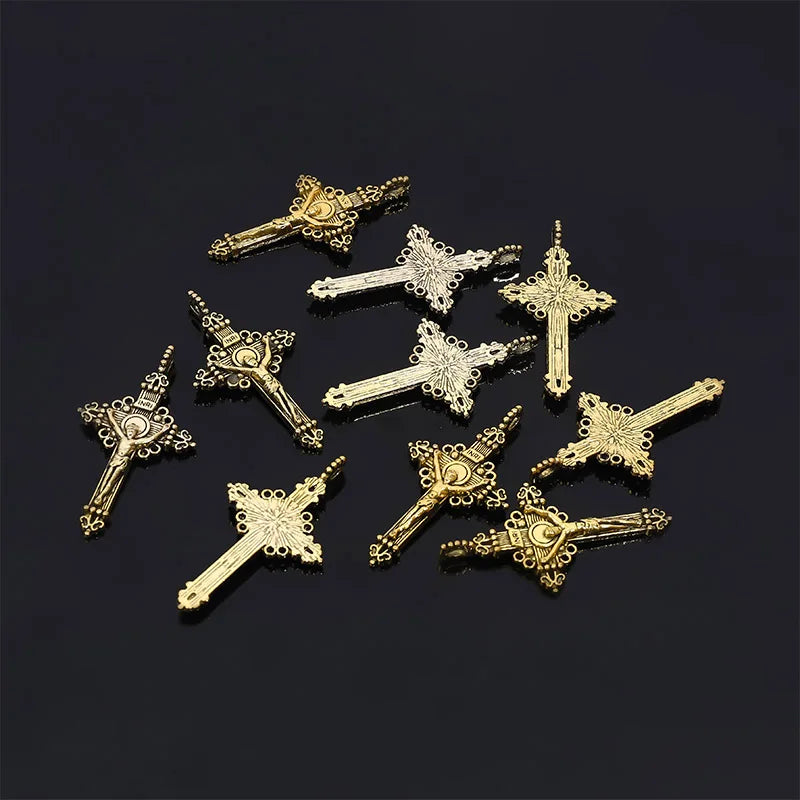 10 Pieces/Catholic Rosary Gold Plated Connector Necklace Bracelet Connector, Many Jesus Christ Statue Necklace Bracelet Triangle