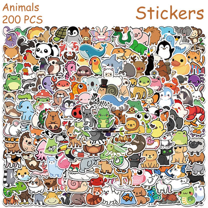 100/200pcs Cartoon Cute Animals Stickers Decals For Laptop Scrapbook Refrigerator Skateboard Helmet DIY Aesthetic Stickers