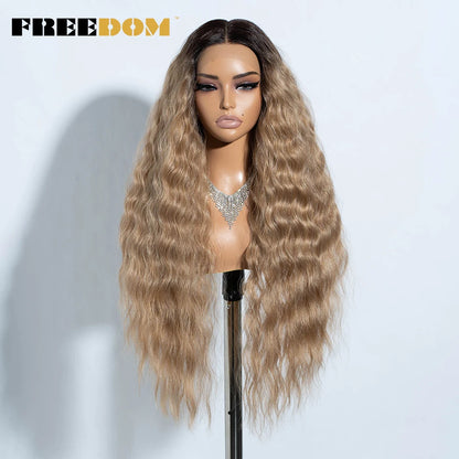 Synthetic Lace Front Wig, Long Deep Wavy Ombre Blonde Ginger Lace Wigs For Black Women, Heat Resistant Cosplay Wigs, FREEDOM