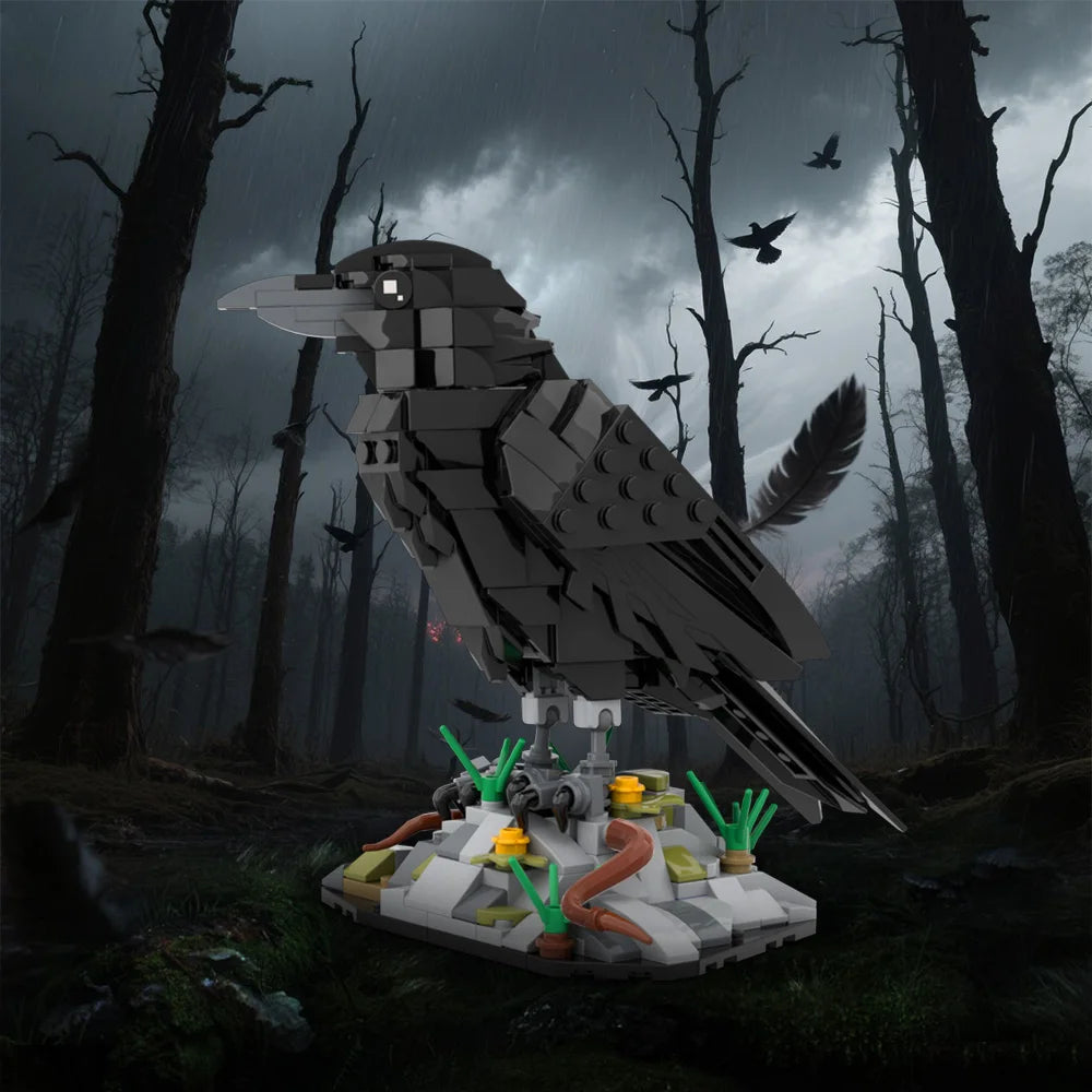 MOC Raven Model Building Blocks Sets Clever Raven Black Bird 3D Home Ornament Brick STEM Toy Adult Valentine's Day Gift