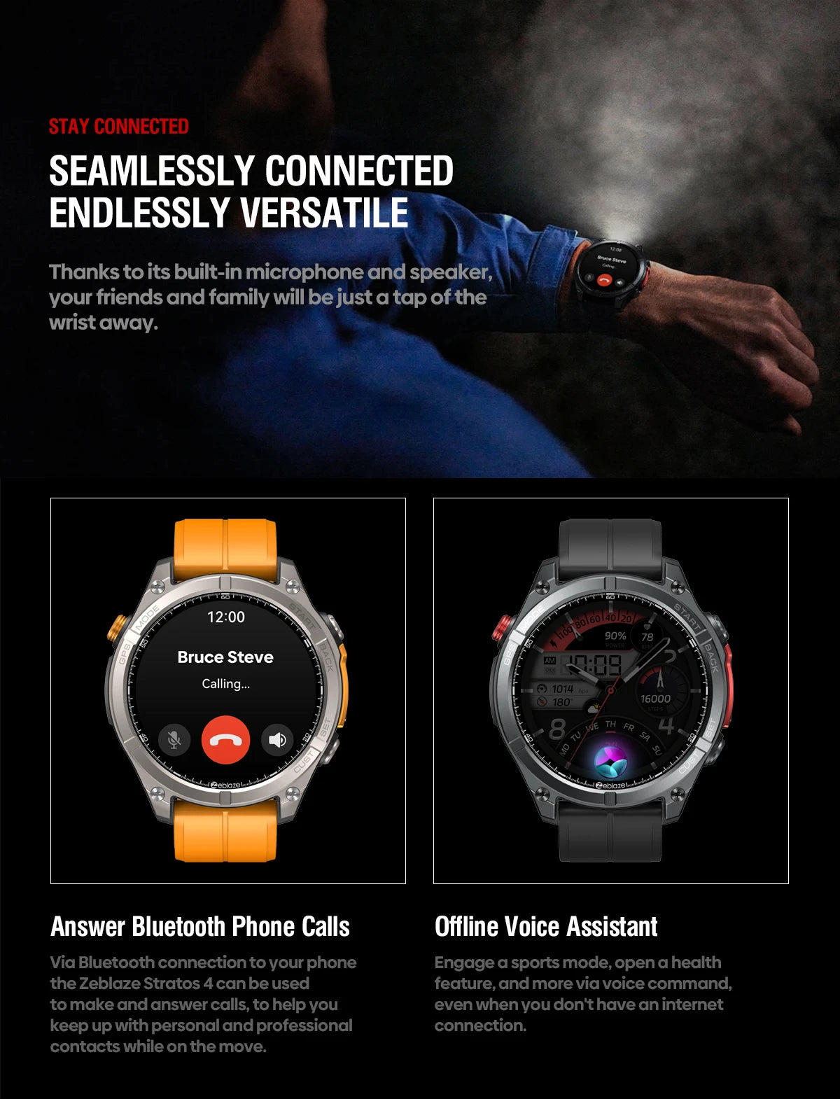 NEW Zeblaze Stratos 4 GPS Smartwatch, 1.43" AMOLED Screen Compass Barometric Altimeter Flashlight Voice Calling Smart Watch