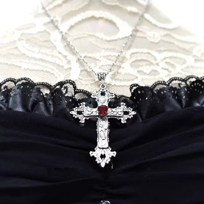 Y2K Gothic Punk Crystal Cross Pendant Necklace for Women Men, Clavicle Chain Lolita Choker Necklaces, Jewelry Gorgeous Party Gifts