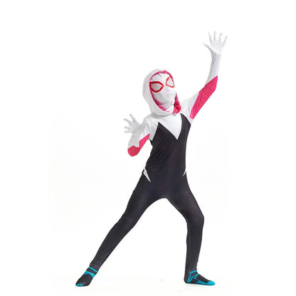 Disfraz oficial de Spider-Gwen Zentai para adulto - Mono de spandex con capucha con máscara de spandex para poner