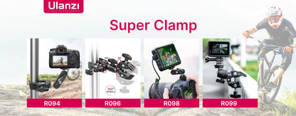 Metal Super Clamp with Double Ball Head, Magic Arm Clamp with 1/4" 3/8" Hole for DSLR Camera Monitor Light Mic Mount, Ulanzi R094