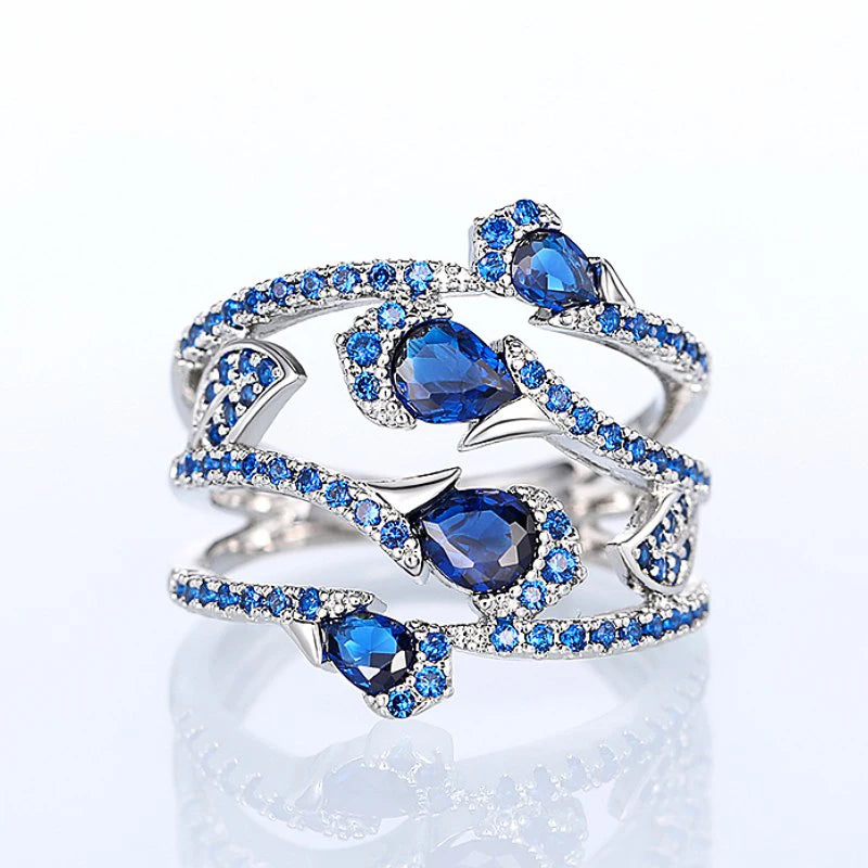 Huitan Gorgeous Blue Cubic Zirconia Wedding Rings for Women Newly Designed Fashionable Female Accessories Party Trendy Jewelry