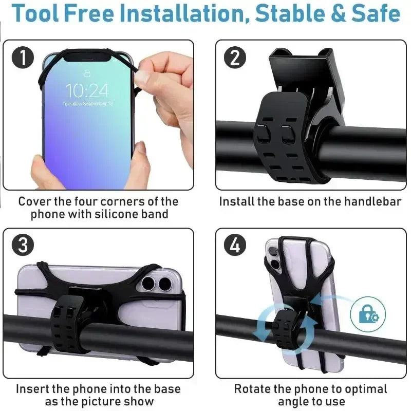 VIKEFON 360 Rotatable Mobile Phone Bicycle Holder Bike Safe Bracket Silicone Support Silicone Pull Type For All Phone Stand