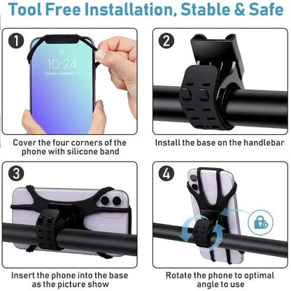 VIKEFON 360 Rotatable Mobile Phone Bicycle Holder Bike Safe Bracket Silicone Support Silicone Pull Type For All Phone Stand