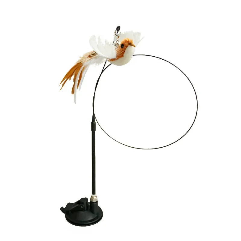 Interactive Cat Toy Hands-Free Cat Stick Playing Kitten Playing Teaser Wand Toy Suction Cup Bird/Feather Cat Wand Pet Supplies