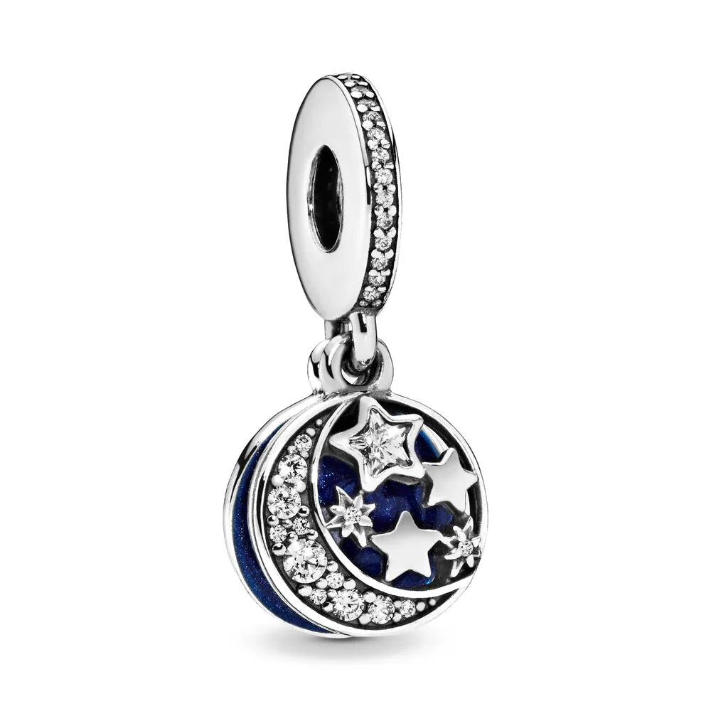New Fashion 925 Sterling Silver Romantic Starry Sky Moon Sun Stars Pendant Fit Original Charms Bracelet Women Jewelry Gift