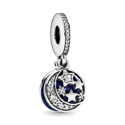 New Fashion 925 Sterling Silver Romantic Starry Sky Moon Sun Stars Pendant Fit Original Charms Bracelet Women Jewelry Gift