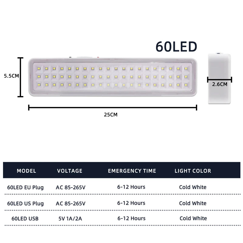 60-LED Emergency Fire Fighting Lamp, Portable Emergency Evacuation Light, Wall-mounted Smart Home LED Bulb, Dimmable Camping Lights