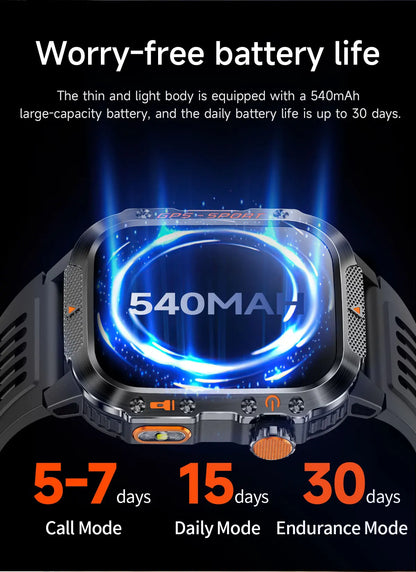 2025New GPS Smart Watch For Xiaomi IOS Military Compass Flashlight Smartwatch Men 10ATM Waterproof 100+Sport Modes BT Call Watch