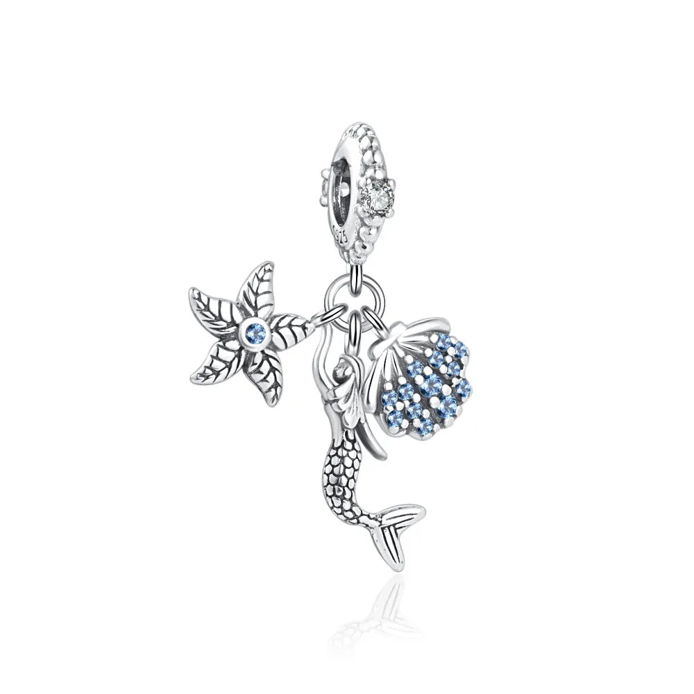 925 Plata Tortuga marina cangrejo Pulpo Dijes Delfín estrella de mar Colgante Ajuste Pulsera Original Mujer DIY Accesorios Joyería Regalo