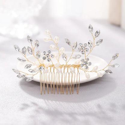 Crystal Pearl Hair Comb Clip Pin Alloy Leaf Hair Comb Handmade Headband Tiara For Women Bride Wedding Hair Accessories Jewelry