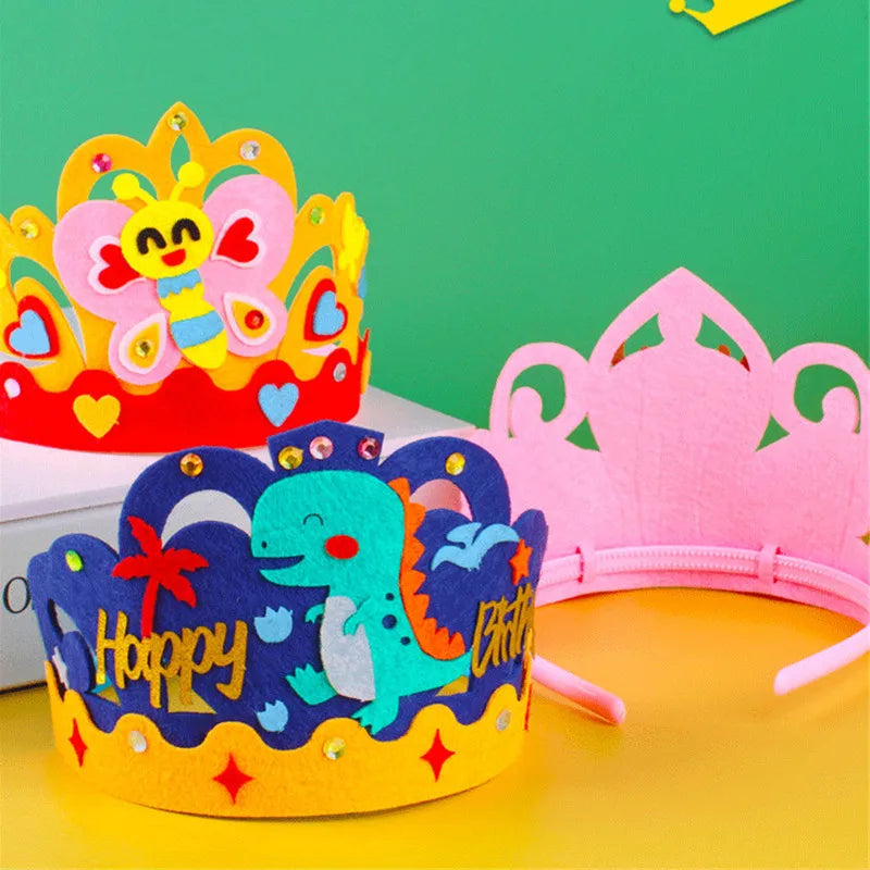 4 Pcs Creative DIY Handmade Toys Crown Hat Princess Tiara Cartoon Kindergarten Educational Art Craft EVA Paper Kids Party Gifts