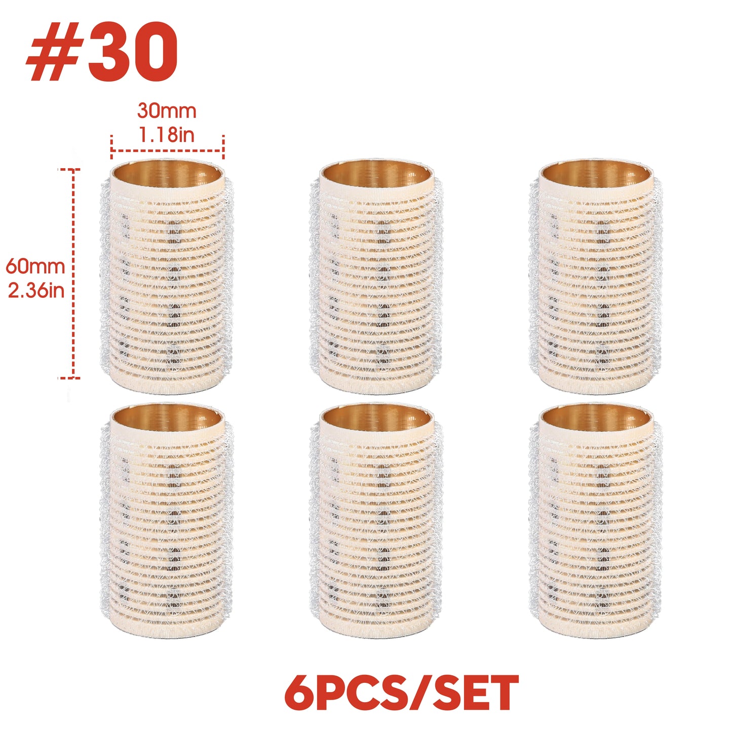 6pcs Ceramic Thermal Hair Rollers Aluminium Core Fast Heating Self Gripping Air Bang Magic Sleep Curlers Light 60mm White 1943