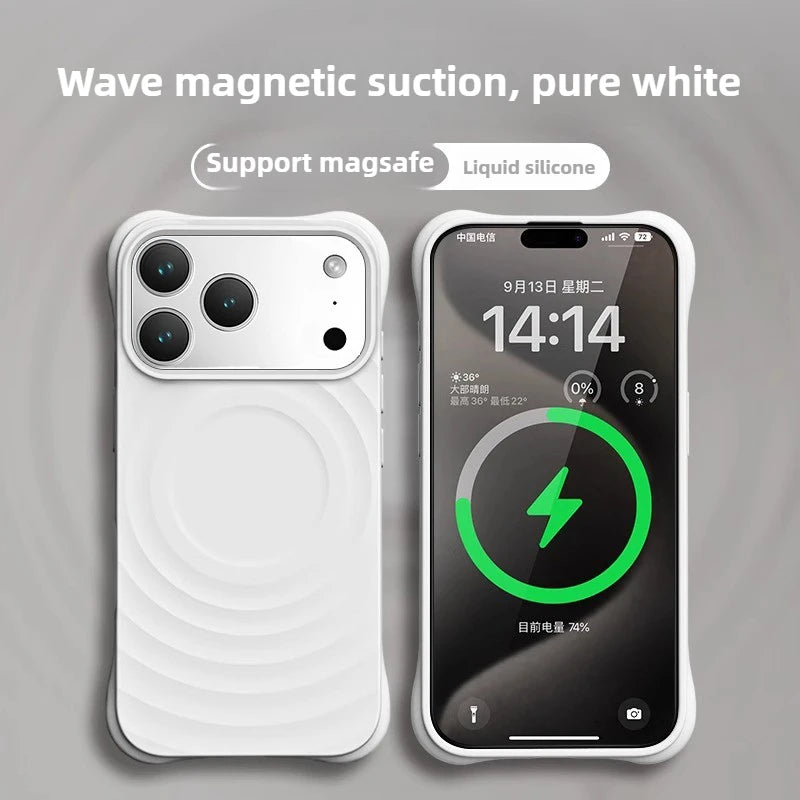 High Quality Solid Color Case For IPhone 17 16 15 14 13 Air Pro Max For Magsafe Liquid Silicone Wave Pattern Anti-Scratch Cover