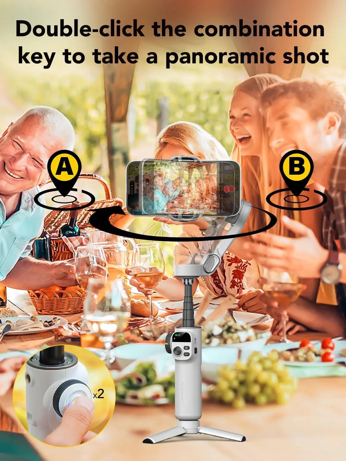 AOCHUAN Smart X2 Handheld Gimbal 3-Axis Stabilizer Built-in 20cm Extension Rod LED Display Phone Holder for iPhone Smartphone