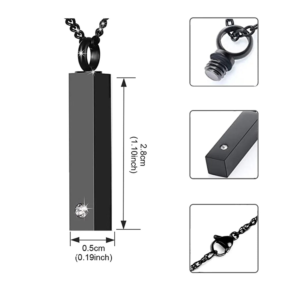 Cremation Jewelry Urn Necklace for Pet Ashes for Men Women, Keepsakes for Small Animal Ashes, Stainless Steel Memorial Bar Pendant Necklaces
