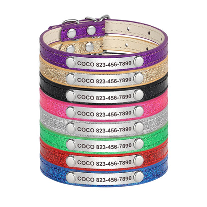 Personalized Cat Collar Bling PU Leather Cat Collars Free Custom Pet Puppy Kitten ID Necklace Adjustable for Cats Small Dogs