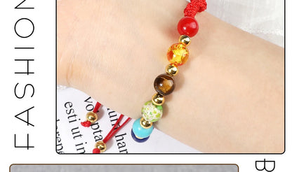 Reiki 7 Chakra Bracelet, Natural Stone Rope, Braided Yoga Healing Gold Color Copper Beads Bracelets & Bangles Meditation Jewelry