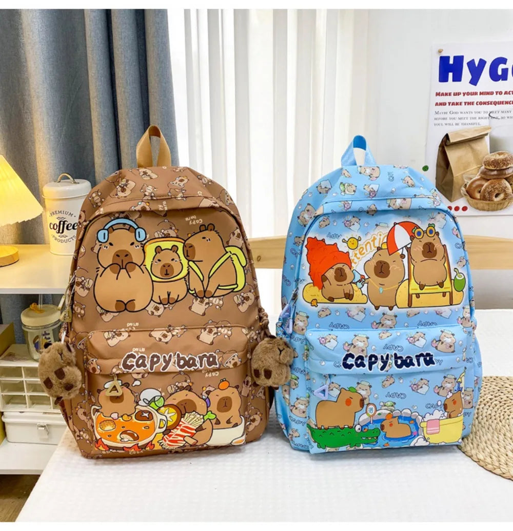 Cute Large Capacity Capybara Backpack, Cartoon Breathable Student Schoolbag, Nylon Ultra-light Book Bag, Back to school Girl
