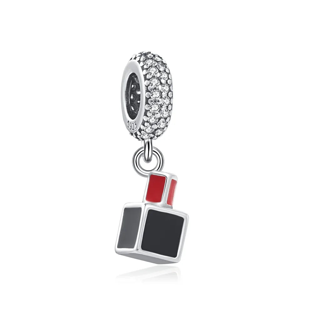 Pink Bead Bag Perfume Lipstick high heels Pendant fit Original Bracelet Accessories DIY Jewelry Women 925Silver Gift Trunk Charm