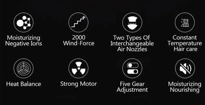 High-Power Ionic Hair Dryer, Fast Heating and Hot/Cold 9 Gears Adjustment Home Professional Hair dryer, Blow Dryer with Accessories
