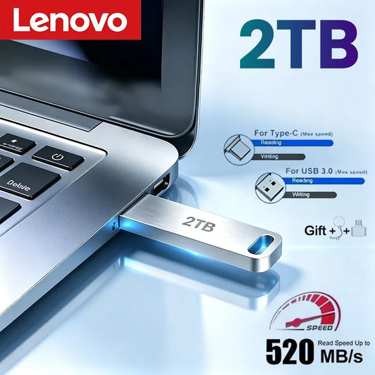 Lenovo Metal Adaptador USB Flash Drive USB 3.0 128GB 256GB 512GB Alta Velocidad Metal Mini U Disco Pendrive 1TB 2TB Memoria USB