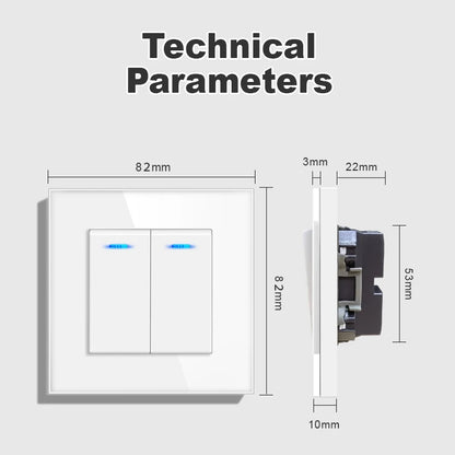 novski Crystal Tempered Glass Panel 1 Gang 1way, 1 Gang 2way, 2 Gang 1way, 2 Gang 2way, Wall Switch with LED Indicator 16A 250V