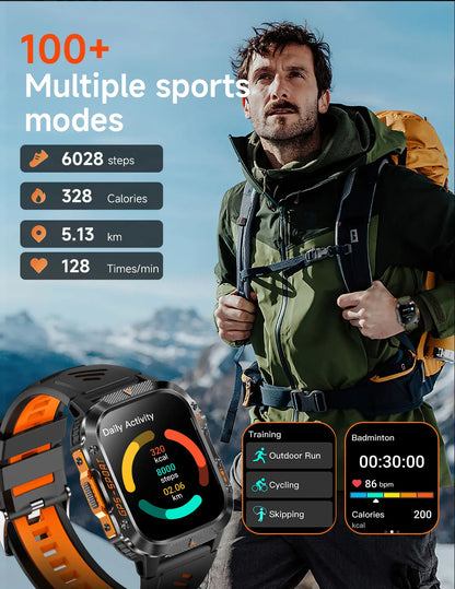 2025New GPS Smart Watch For Xiaomi IOS Military Compass Flashlight Smartwatch Men 10ATM Waterproof 100+Sport Modes BT Call Watch