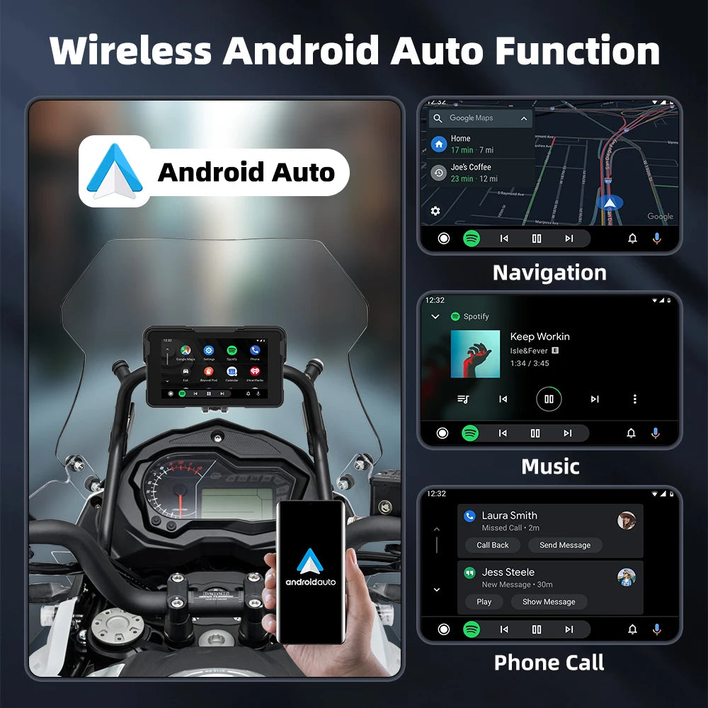 EKIY 5.0 inch Wireless CarPlay Moto Android Auto Portable Digital Motorcycle Dashboard GPS Motorcycle Navigation Display Screen