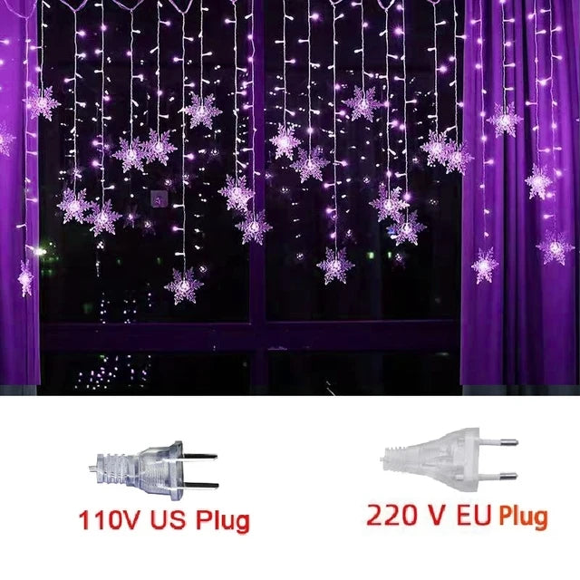 3.2M Christmas Snowflake LED String Lights, Flashing Fairy Curtain Lights, Waterproof for Holiday Party Wedding Xmas Decoration