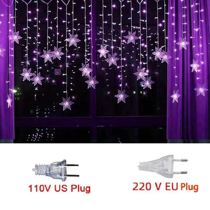 3.2M Christmas Snowflake LED String Lights, Flashing Fairy Curtain Lights, Waterproof for Holiday Party Wedding Xmas Decoration