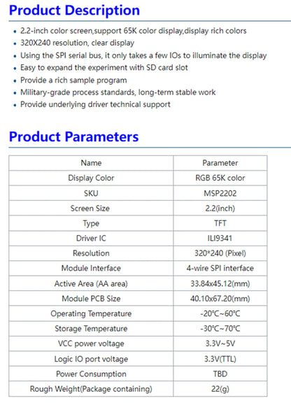 2.2 /2.4/2.8/3.2/3.5/4.0 Inch SPI TFT LCD Touch Panel Serial Port Module,  ILI9341  240x320 Serial LED Display