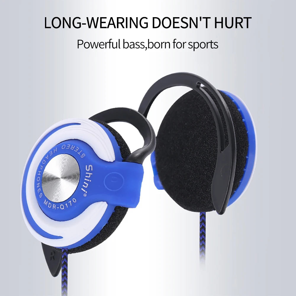 3.5mm Wired Headphones HIFI Heavy Bass Headset Over-ear Adjustable Ear Hook Earphones Mp3/MP4 Music Sports Earphone for Phone PC