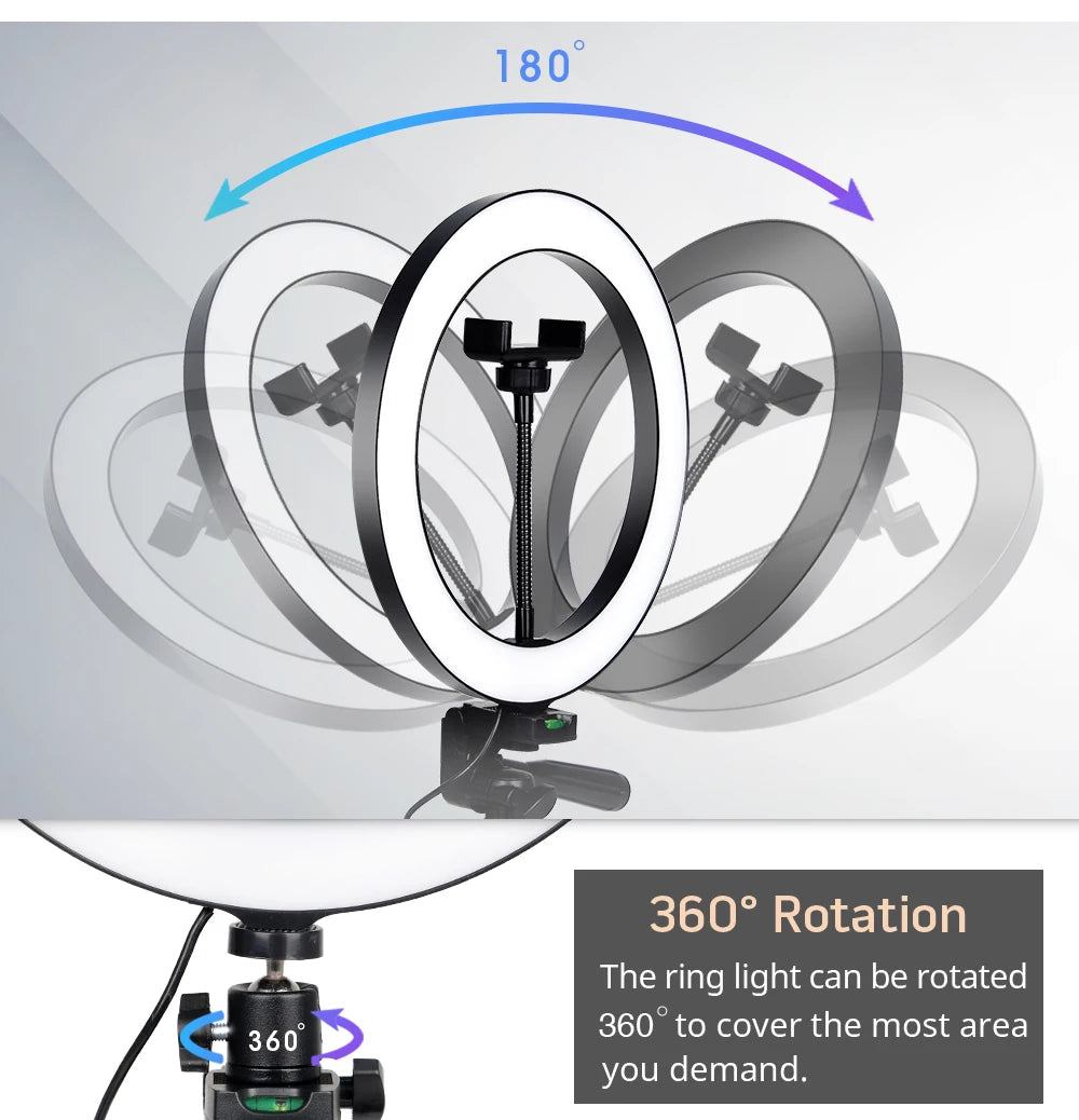 Tripod With LED Ring Light For Phone, Tripod Camera Stand Selfie Photography Light LED Lamp Color Photo Studio For YouTube Live