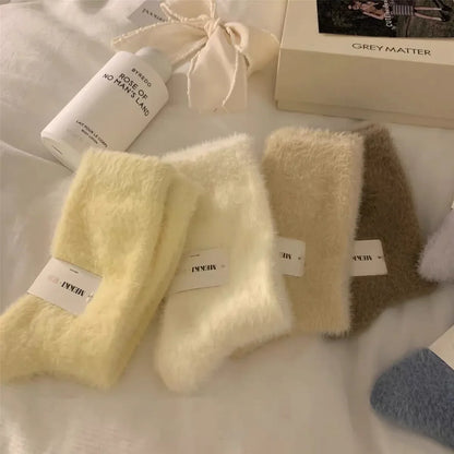 1-3pairs Mink Fleece Long Socks Women Mink Velvet Thicken Plush Mid-tube Sock Winter Warm Soft Lovely Coral Sleeping Sox
