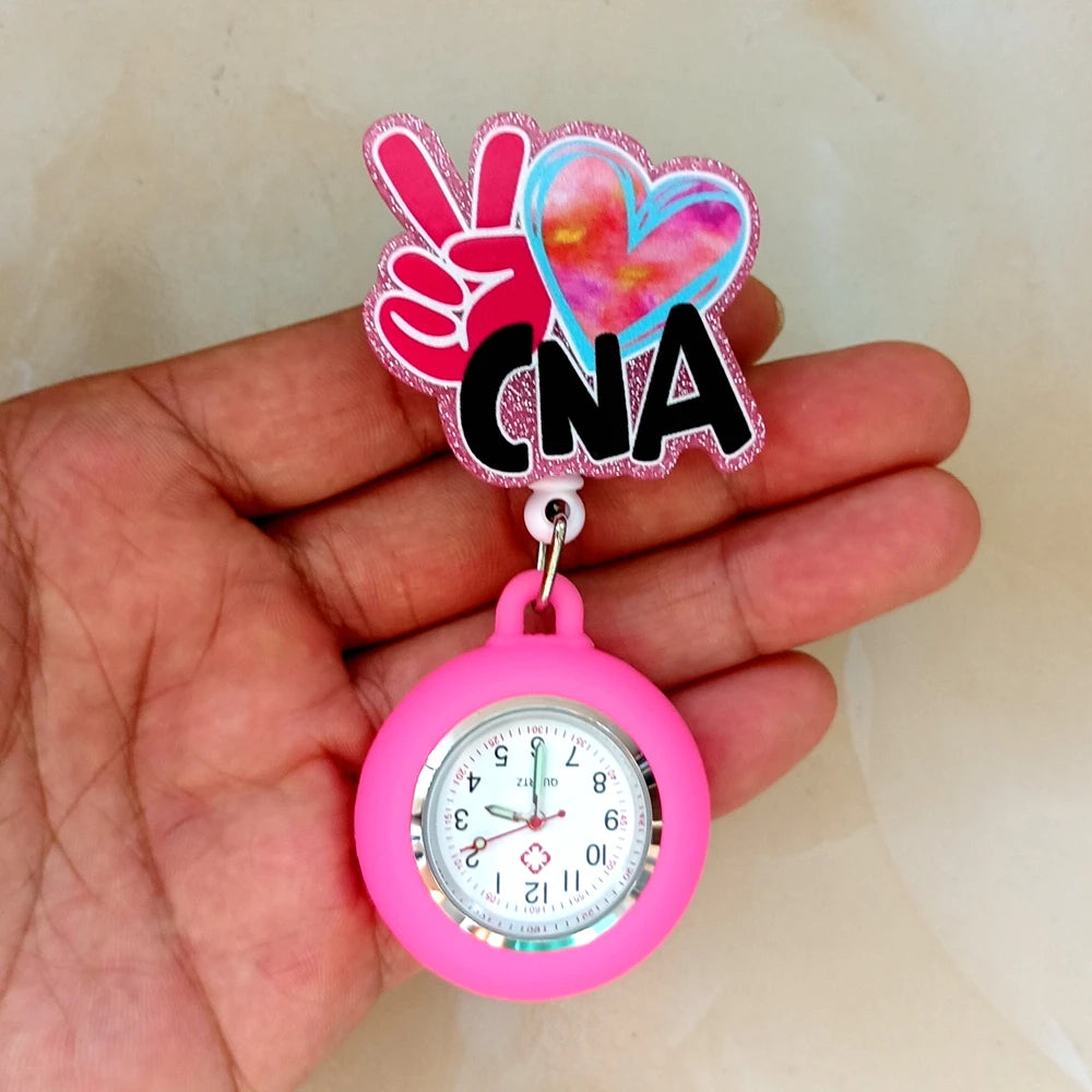 Hospital Health Care Shiny Heart Medical Icons Cartoon Lovely Nurse Doctor Clip Pocket Watches Hang Clock Gift Watch