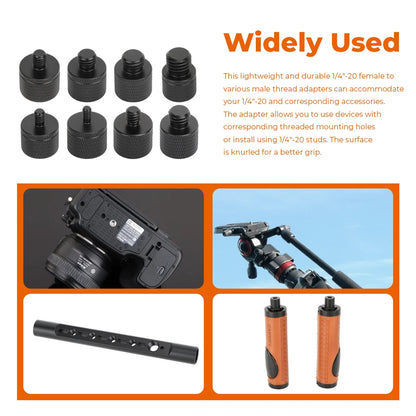 HDRig Universal 1/4"-20 Female to 1/4" 3/8" M4 M5 M6 M8 M10 M12 Male Threaded Screws Mount Adapters Tripod Camera