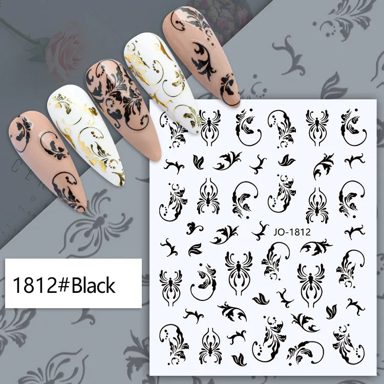 3d Nail Art Decals Tropical Palm Leaves Flowers Laces Faces Adhesive Sliders Nail Stickers Decoration For Nail Manicure