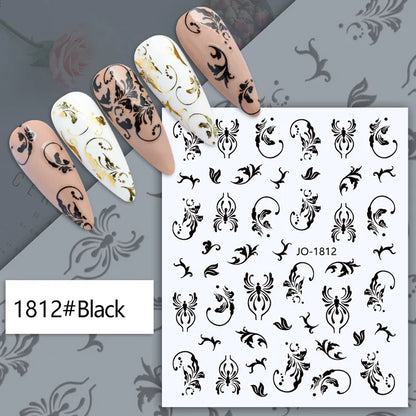 3d Nail Art Decals Tropical Palm Leaves Flowers Laces Faces Adhesive Sliders Nail Stickers Decoration For Nail Manicure