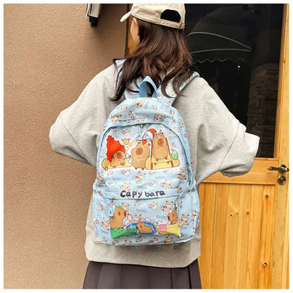 Cute Large Capacity Capybara Backpack, Cartoon Breathable Student Schoolbag, Nylon Ultra-light Book Bag, Back to school Girl