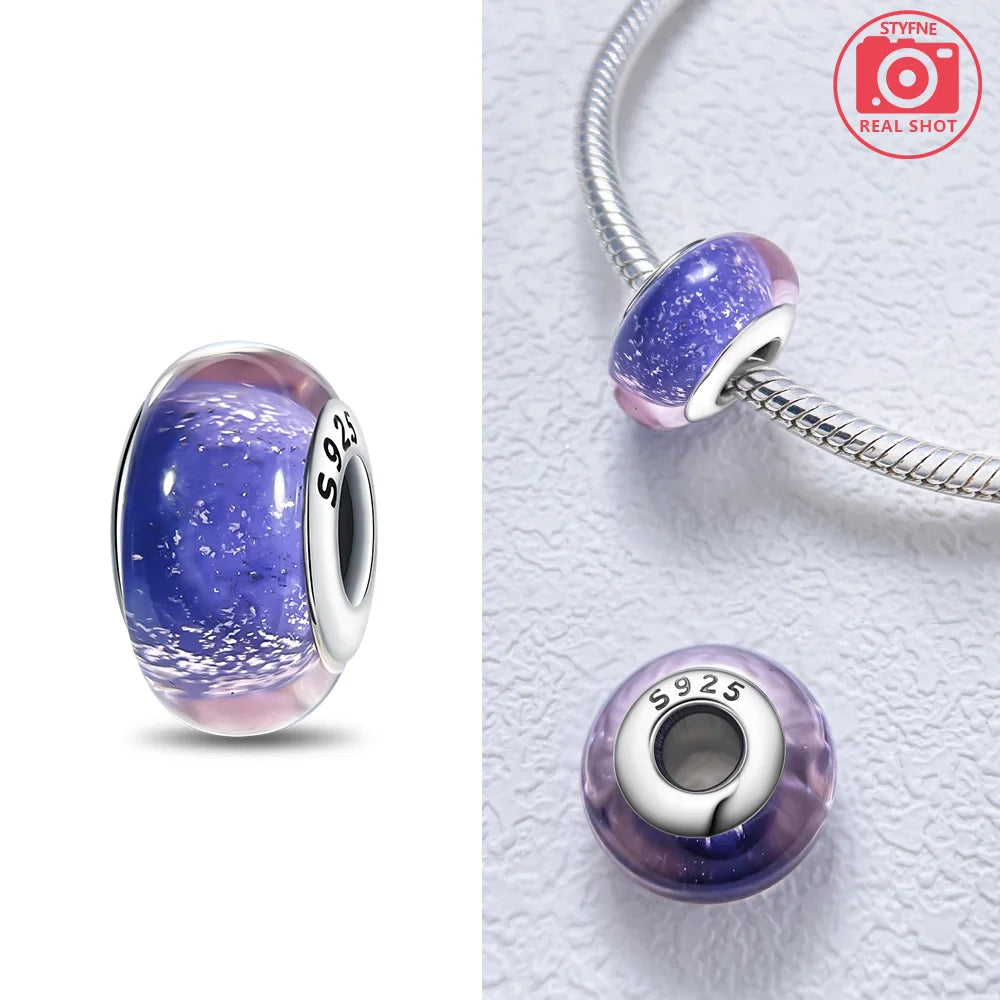 Original 925 Silver Charms Flower Blue Star Green Turtle Glass Beads Fit Bracelet Women DIY Gift Murano Jewelry Accessories